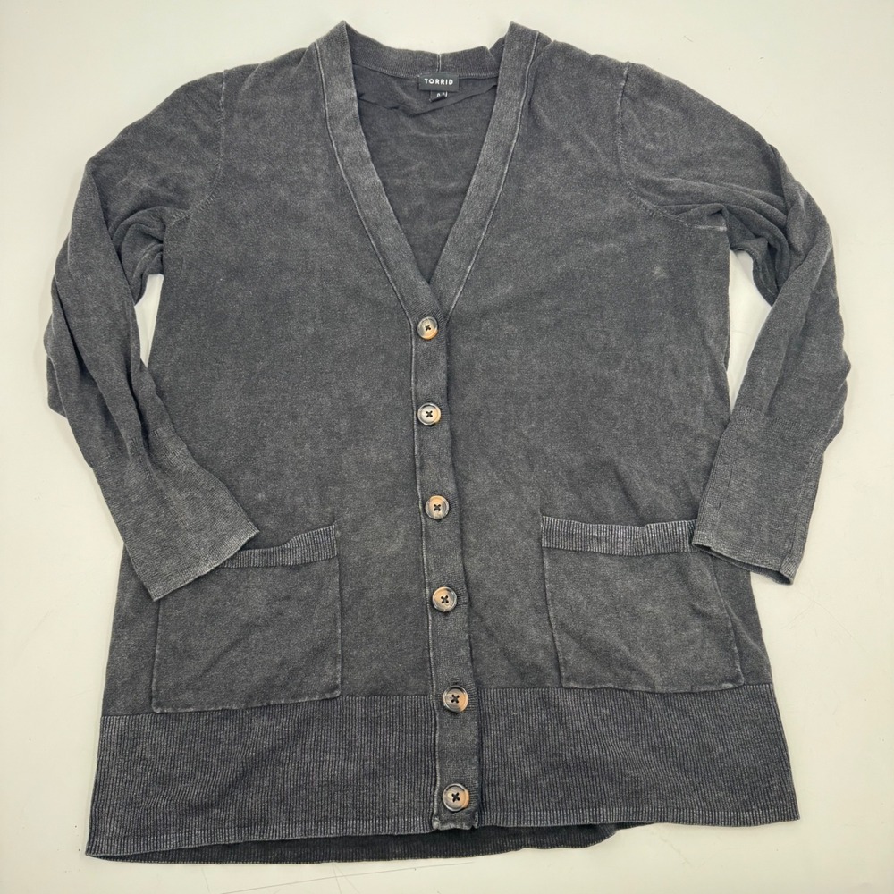 Torrid Charcoal Gray V Neck Button Front Cardigan Sweater Women's Size 0